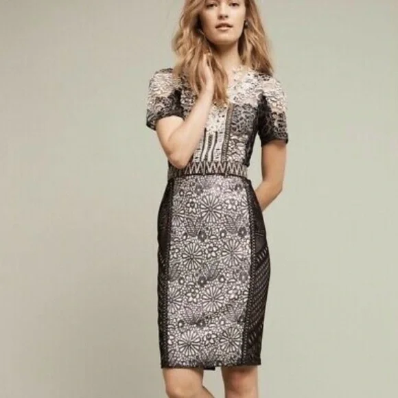 Beguile by Byron Lars Melange Lace Pencil Dress in Black and Ivory - Picture 12 of 12
